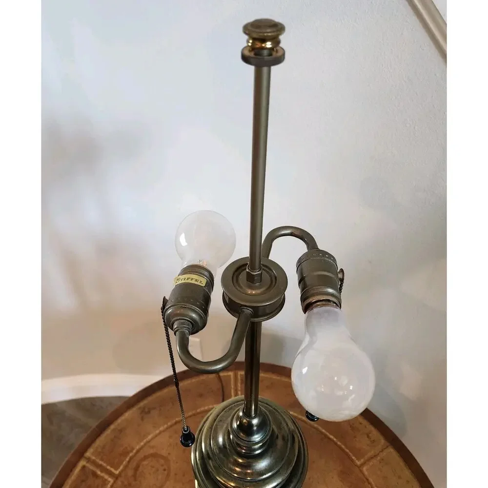 Mid Century STIFFEL Yellow Enamel / Brass DBL Socket Table Lamp 35.5